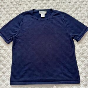 Pendleton Vintage Short Sleeve Silk Blend Crewneck Sweater Tee Navy Blue Sz PS